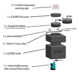 An EZGREY grey water diverter shown in components