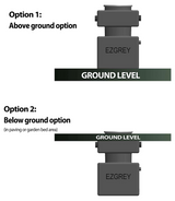 A diagram showing the above ground and below ground option of the EZGREY Grey water diverter